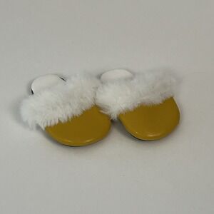 Doll Slippers Yellow Mules Faux Fur Trim Shoes Miniature Collectible